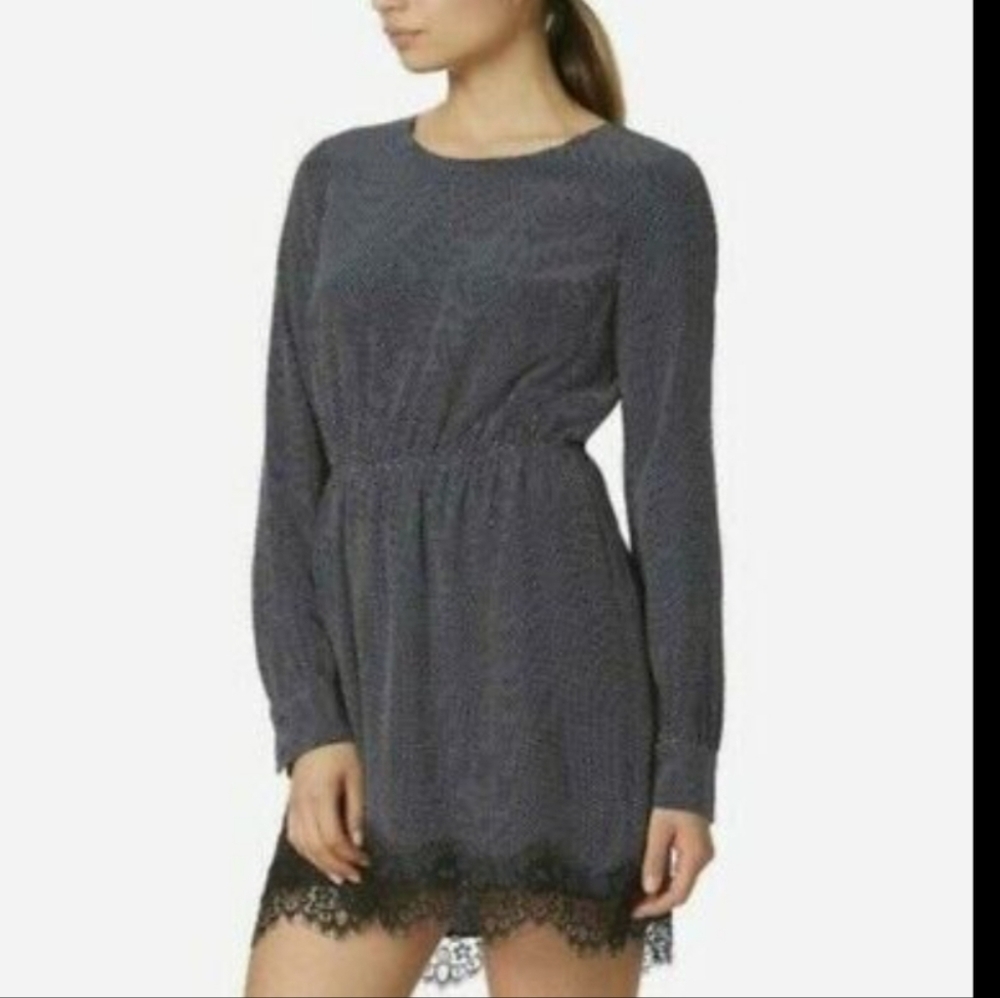 Avec Les Filles Romantic Girly Dainty Polka Dot Lace Trim Long Sleeve Dress XL